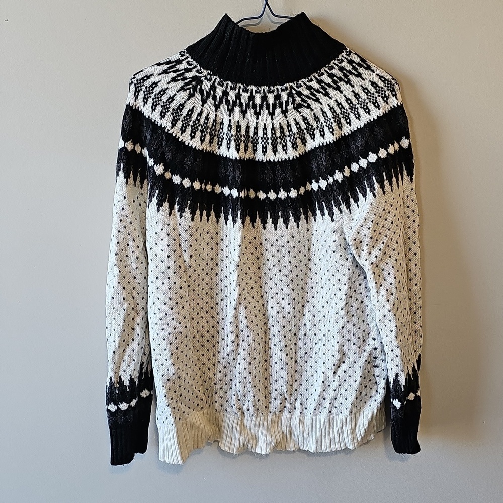 Eddie Bauer Medium Black and White Cowl Neck Sweater - Picture 3 of 5